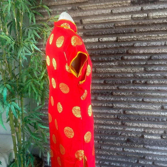 Chinese Vintage Red with Gold Traditional Cheongsam Qipao Maxi Dress - Picture 3 of 8